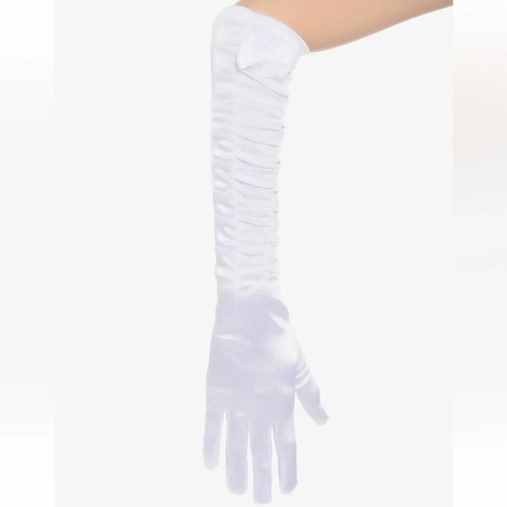White Ruched Long‎ Gloves Hot Topic